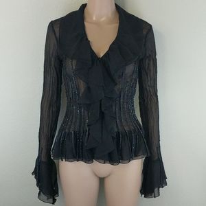 [MK Solo] Beaded Black Ruffle Trim Angel Sleeve
